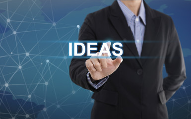 Businessman hand pressing button ideas. sign on virtual screen.business concept.