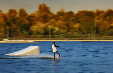 Man wake boarding in water 