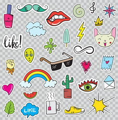 Set of Patches Elements like Flower, Heart, Crown, Cloud, Lips,
