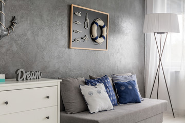 Grey room with nautical decorations