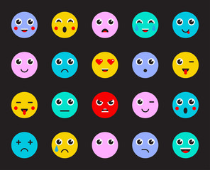 Set of Emoticons or Emoji. Vector Illustration.