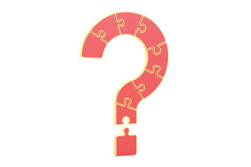 Red Question Mark Puzzle, 3D rendering