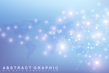 Big data complex. Graphic abstract background communication. Perspective backdrop with World Map. Minimal array with compounds lines and dots. Digital data visualization. Big data vector illustration.