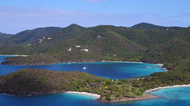 Aerial panning video of Caneel Bay and the North Shore of St John, Virgin Islands