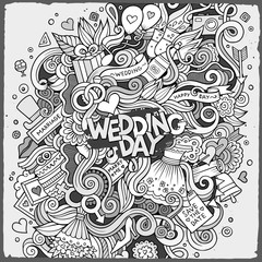Cartoon cute doodles hand drawn wedding illustration