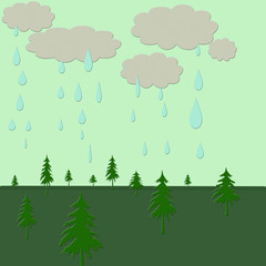Obraz premium nuvole con pioggia e abeti