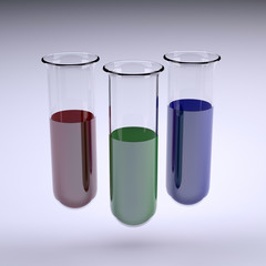 three testtubes with colored liquid inside
