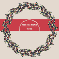 Vector Winter Christmas Wreath illustration. Floral frame
