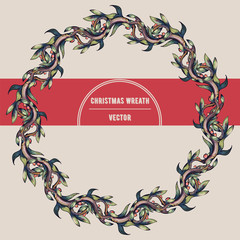  Vector Winter Christmas Wreath illustration. Floral frame