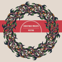  Vector Winter Christmas Wreath illustration. Floral frame