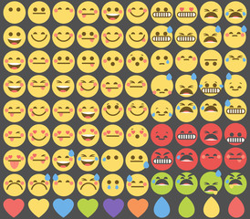  Set of cute emoticons, emoji flat design, vector illustra