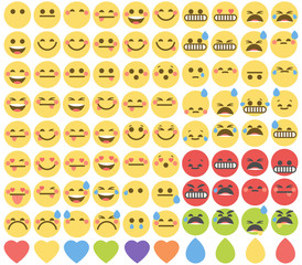Set of cute emoticons, emoji flat design, vector illustration.
