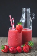 Strawberry Slush on Wood, Summer Drink , Fresh Drink