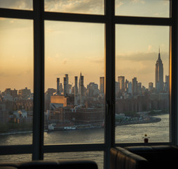 View over the East River looking at Manhattan and the Empire State Building
