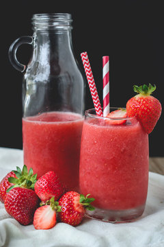 Strawberry Slush on Wood, Summer Drink , Fresh Drink