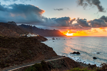 Beautiful sunset over Atlantic Ocean, Canary Islands, Tenerife, Spain