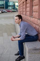 Young man resting and walking