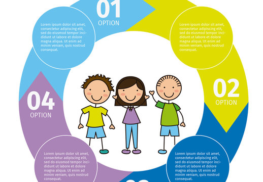 Youth Data Infographic with Circular Arrow Cluster and Child Style Icons