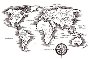 Fototapety  Sketch World Map Template