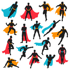 Set Of Black Superhero Silhouettes - obrazy, fototapety, plakaty
