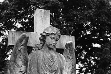 An old graveyard statue of an angel