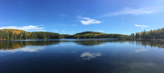 Fototapeta premium Panorama view of Algonquin scene in fall