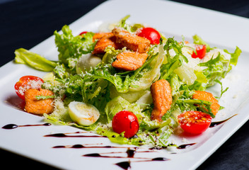 salad with seafood and quail eggs