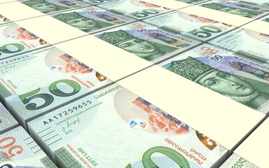 Georgian lari bills stacks background. 3D illustration.