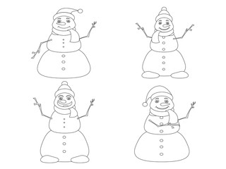 Different happy Snow-mans coloring book