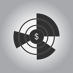 black and white Vector illustration in flat design of column chart and currency