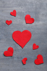 Love hearts on a grey table