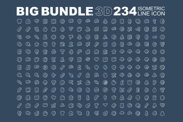 Big bundle of 3d isometric line icons