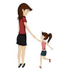 Mom and daughter - Brunette mom and daughter are holding hands a