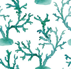Fototapeta premium Watercolor painting Seamless sea Coral Print Pattern on white background.