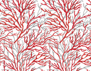 Watercolor painting Seamless sea Coral Print Pattern on white background.