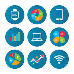 Notebook and smartphone icon. Smart watch symbol.