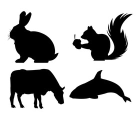 rabbit squirrel cow and whale icon. Animal life nature and fauna theme. Isolated black and white design. Vector illustration