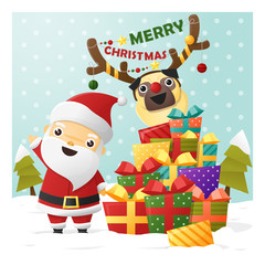 Merry Christmas Greeting card with Santa Claus , vector , illustration