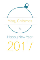 Merry Christmas and Happy New Year 2017 greeting card, silhouette of christmas ball with text on white background, isolated vector illustration