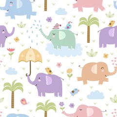 Cute elephants seamless pattern
