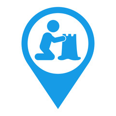 Icono plano localizacion niño con castillo arena azul © teracreonte