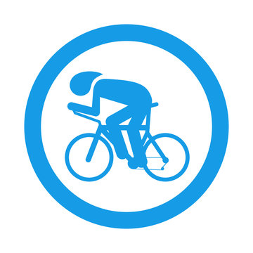 Icono plano carrera bicicletas en circulo color azul