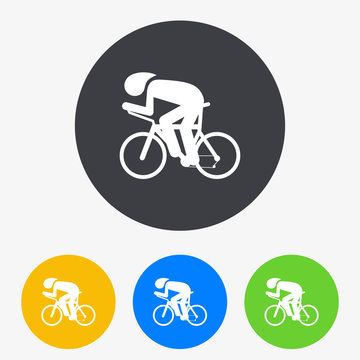 Icono plano carrera bicicletas en circulo varios colores