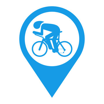 Icono plano localizacion carrera bicicletas azul