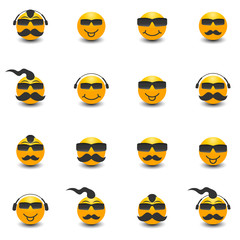 Funny face with a mustache and sunglasses, vector illustration.