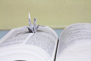 Bird folded white paper In book