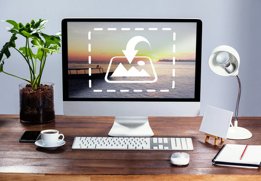 Desktop Computer on Office Desk Mockup 1
