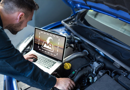 Mechanic Using Laptop Mockup