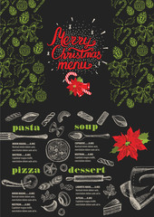 Christmas party invitation, food menu restaurant.