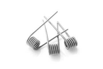 Clapton coils for vaping on a white background